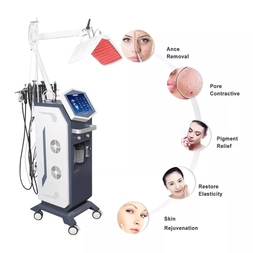 13 in 1 Pure Water Oxygen RF Ultrasound Hydrodermabrasion Oxygen Jet Facial Machine with PDT for SPA Salon Use LED Skin Rejuvenation